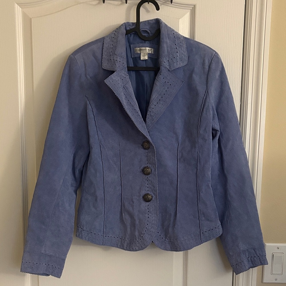 Coldwater Creek Periwinkle Women’s Pin-tucked Leather Suede Blazer Jacket
